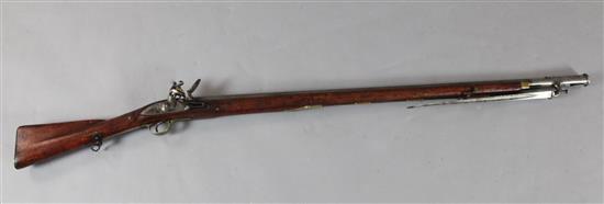 A Brown Bess flintlock musket, c.1800, 56in.